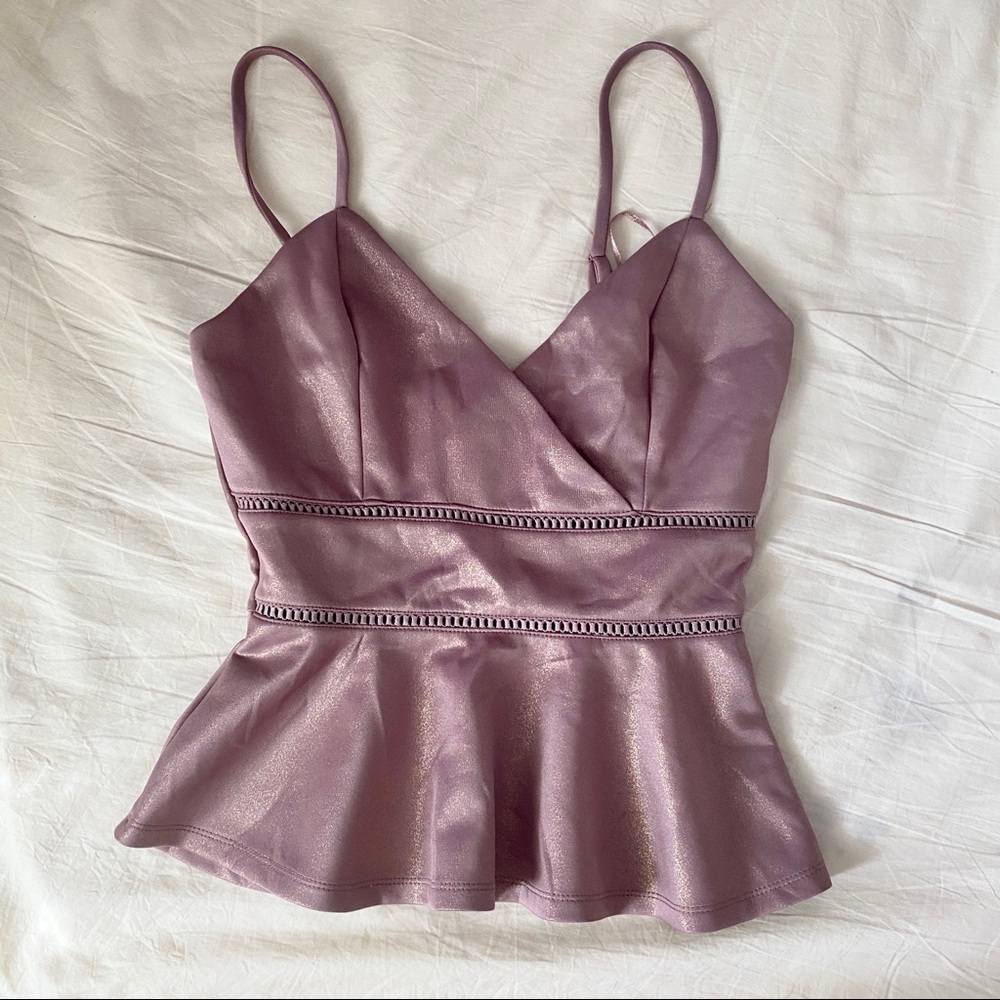 Francesca’s Rose Gold Peplum Top Size Small